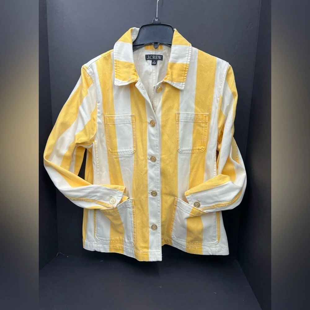 J. Crew Denim chore jacket in stripe Yellow  White Striped, trendy and sold out - Picture 3 of 8